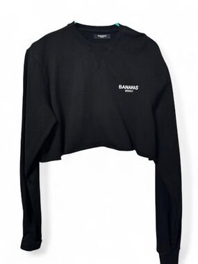 Women's Black Cropped Crewneck Sweatshirt
